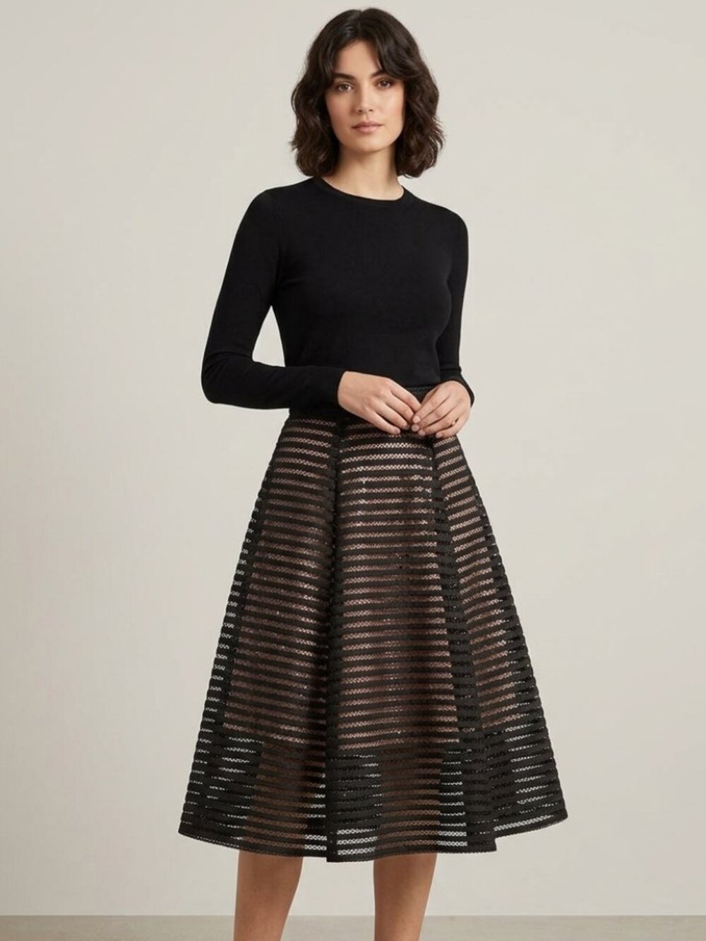 Le Chateau Two Layered Full Lace Skirt with Pink Lining